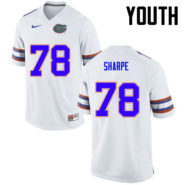 Youth NCAA Florida Gators David Sharpe #78 Stitched Authentic Nike White College Football Jersey YBY0165QS